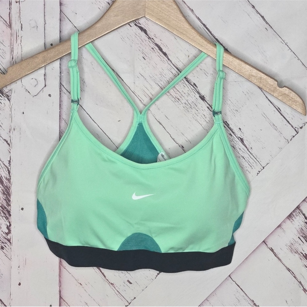 Nike Women's Light Green, Teal and Black Sports Bra